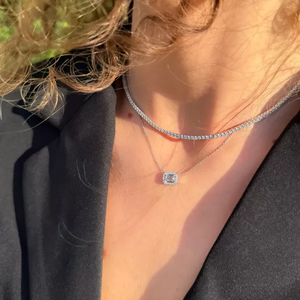 Emerald Halo 0.61 ct Diamond Necklace